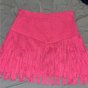 Altar'd State Vibrant Pink Fringe Mini Skirt